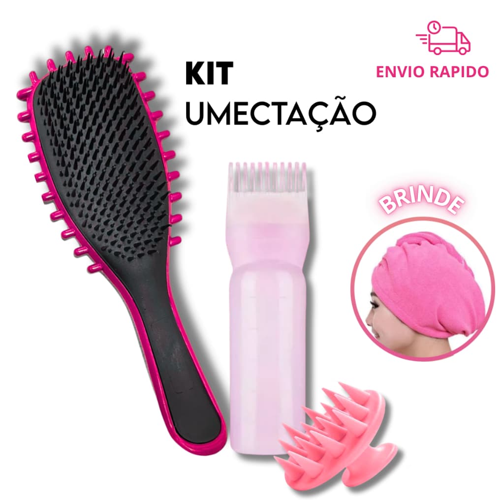 Kit Escova Fitagem Pente Aplicador Massageador - Umectação