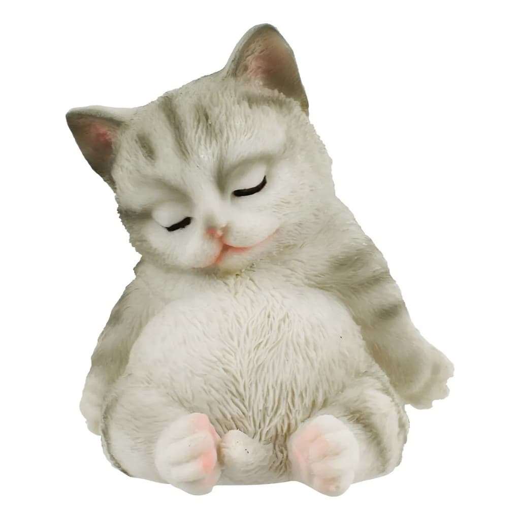 Gato Gatinho Preguiçoso Dormindo Animais Resina Estátua Cinza