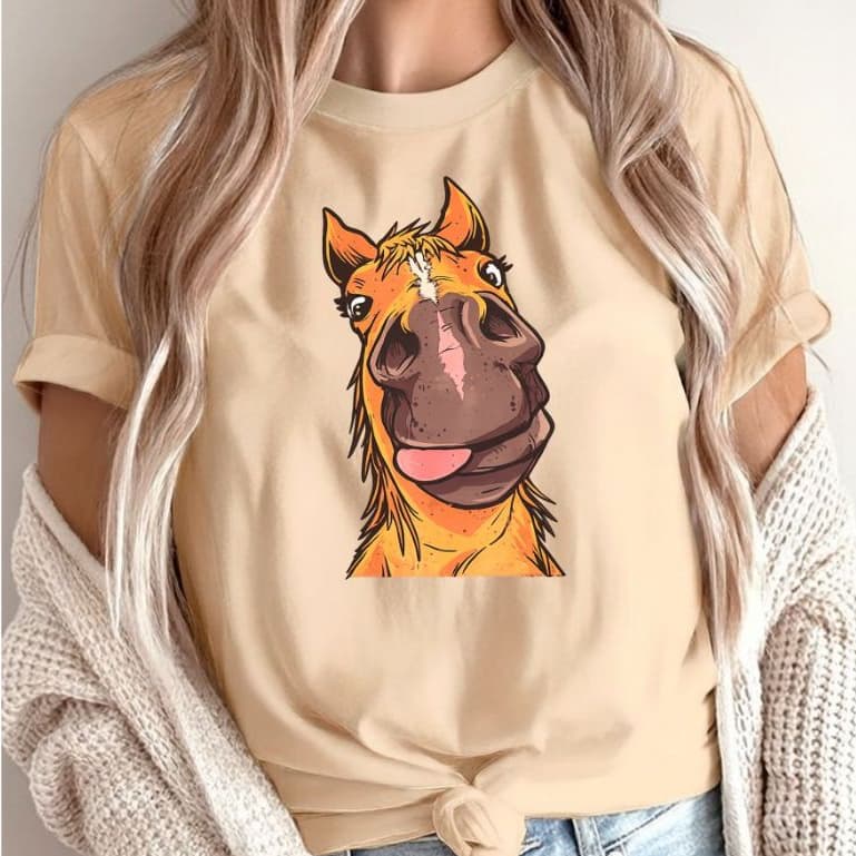 Camiseta Camisa T-shirt Feminina 100%Algodão Animal Fazenda Cavalos Alegres Boiadeira