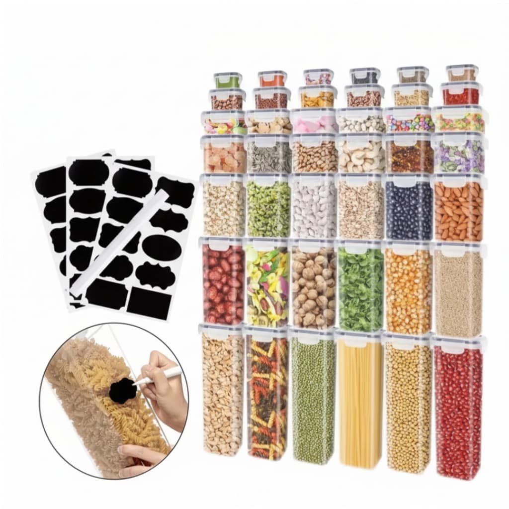 Kit 14 Potes Herméticos Empilháveis Quadrado De Plástico Resistente Para a Cozinha E Dispensa Alimentos