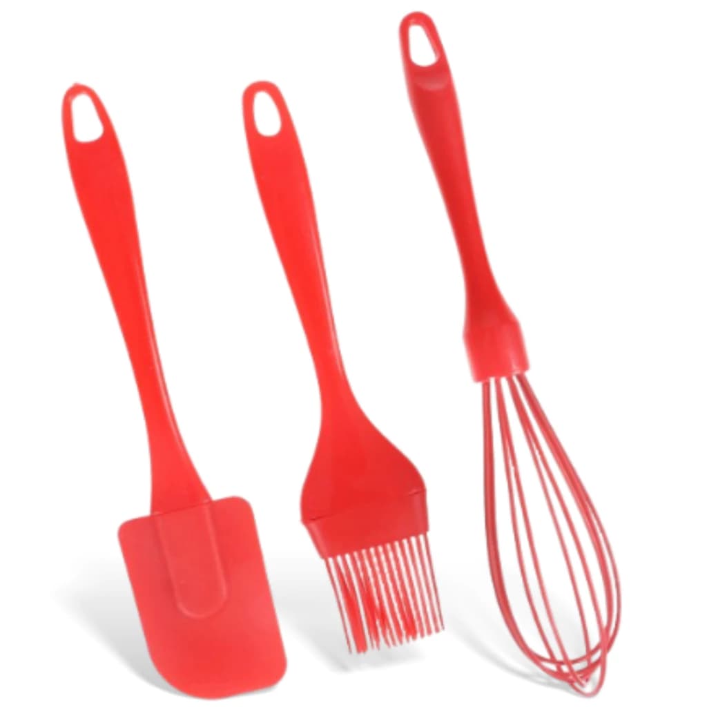 Kit Culinário 3 Peças em Silicone Espátula Pincel e Batedor 3 Cores