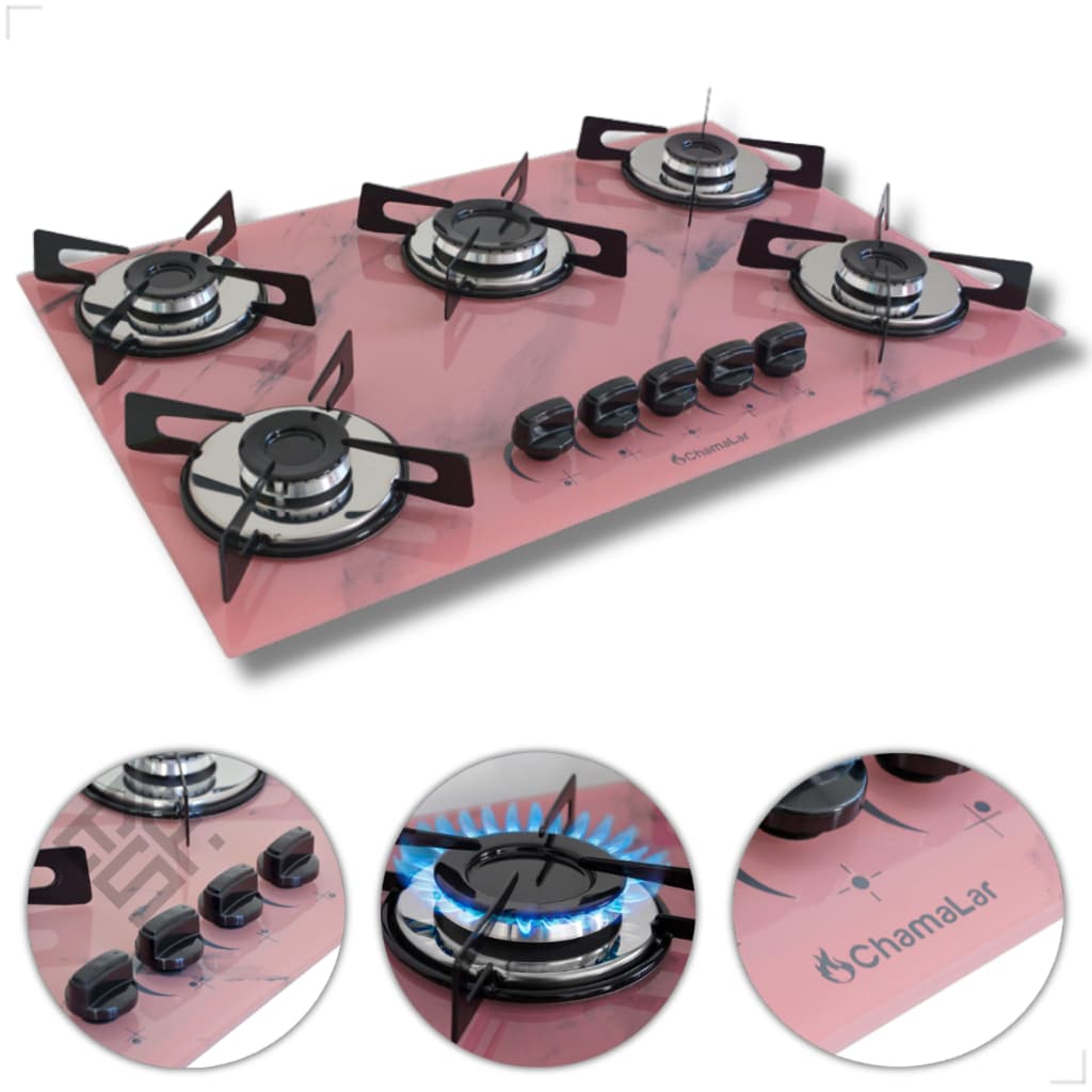 Fogão cooktop 5 bocas ultrachama marmorizado rosa