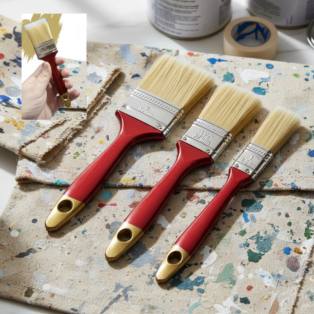 Kit Trincha Pincel  Para Pintura Parede Tinta Verniz Creme