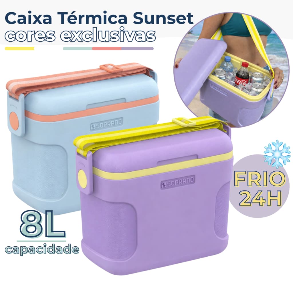 Caixa Térmica Cooler 8 Litros Com Alça Ajustável Retrô Vintage Sunset Soprano