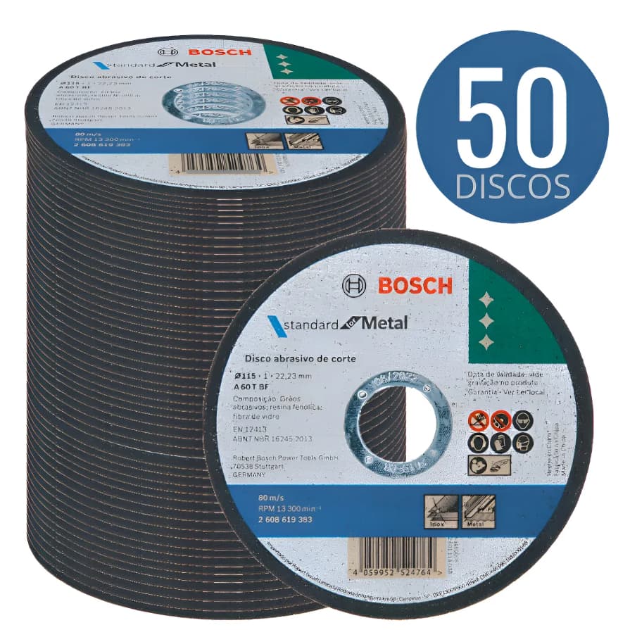 Disco Bosch 10  e  50 unidades  Kit 4.1/2 Fino Aço Inox E Metal Azul