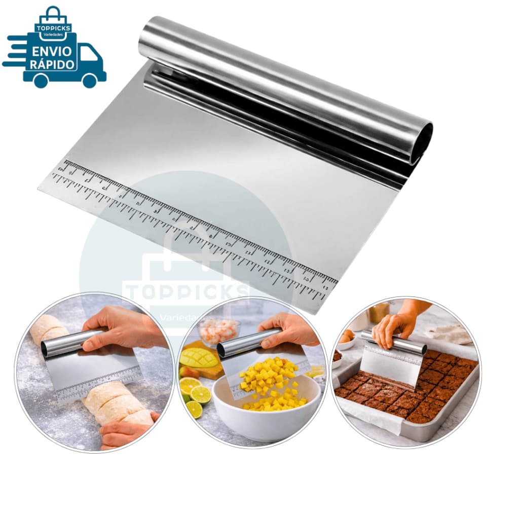 Espátula Cortador Raspador Aço Inox Corta Massa Pão Torta Bolo Com Regua e Cabo Tubular 15 cm