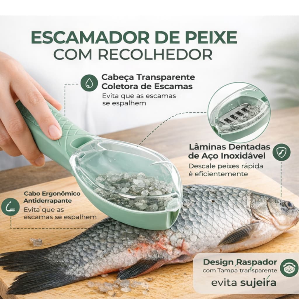 Raspador com coletor de escama de peixe/Retira escamas/DESCAMADOR de PEIXE