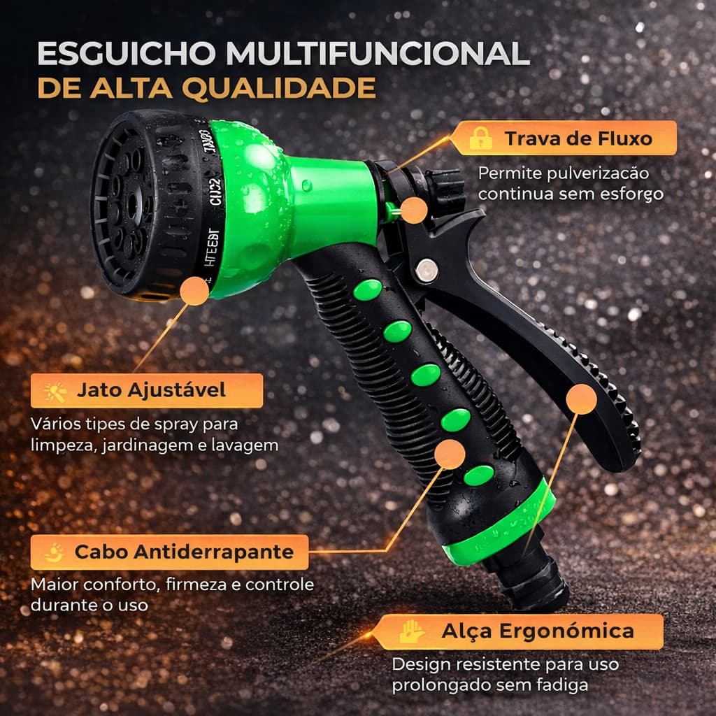 Esguicho mangueira bico alta pressão 8 Jatos Plástico Jardim