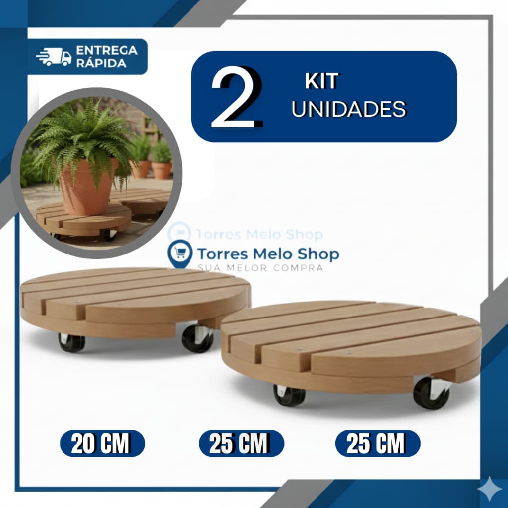 Kit com 2 Suporte Redondo Com Rodinhas Para Botijão Ou Vaso De Planta 20cm 25cm 30cm Suporta Até 80 kg