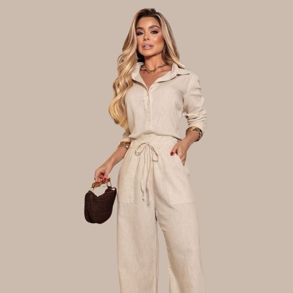 Conjunto Elegante Feminino Alfaiataria Linho premium Verão
