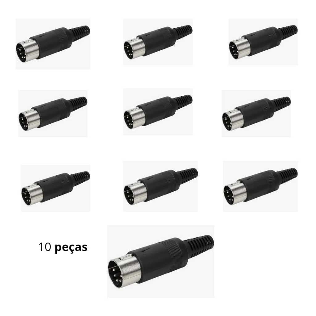 kit 10 Plug DIN 5 Pinos Macho – Conector de Áudio e Sinal