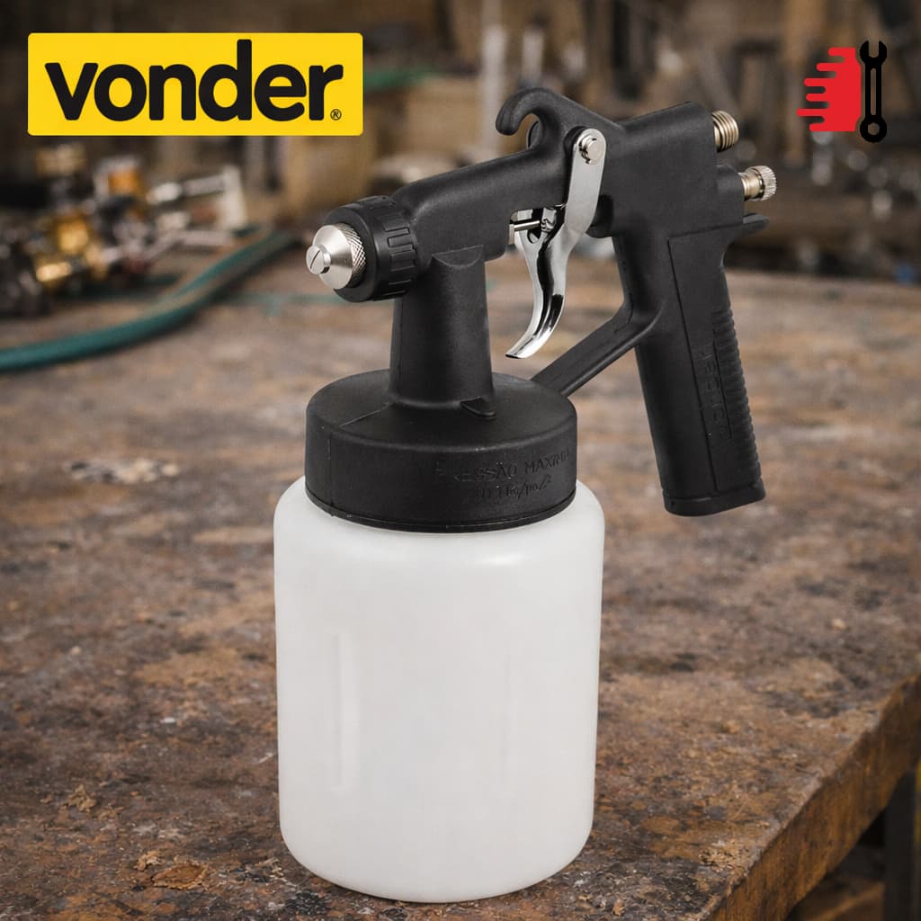 Pistola de Pintura Vonder PPV 90 Caneca Plástica 600ml Ar Direto Pulverizador Portátil