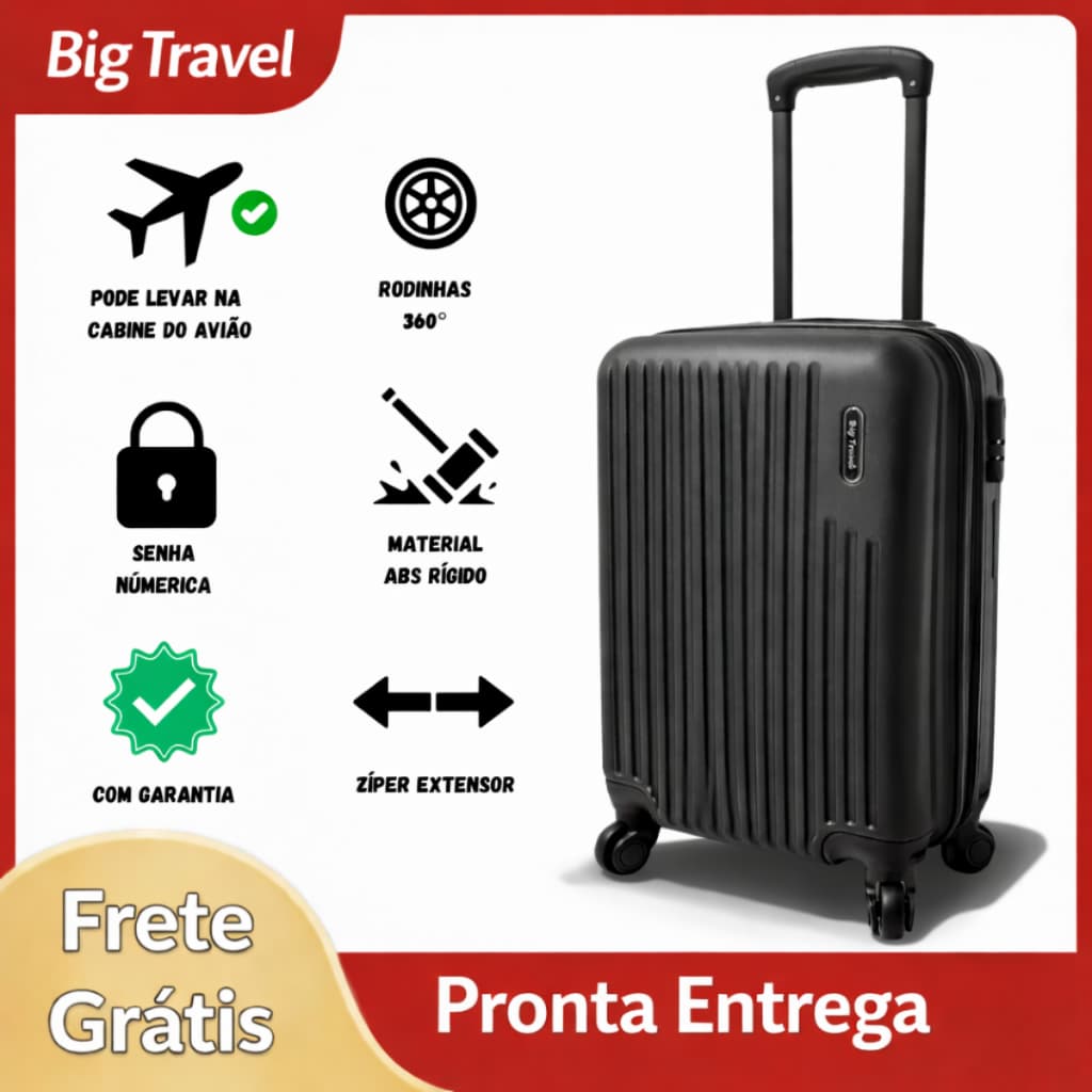 Mala Para Viagem De Bodo 10KG Preta Padrão Anac Zíper Expansível Rodinhas 360 Pequena Bagagem de Mão