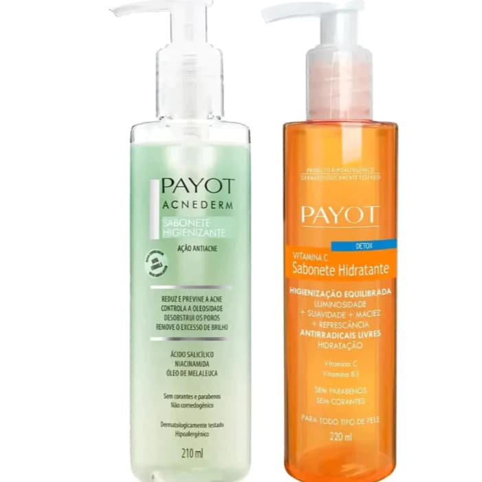 Sabonete Líquido Facial Vitamina C 220ml e Sabonete Acnederm Controla Oleosidade 210ml Payot