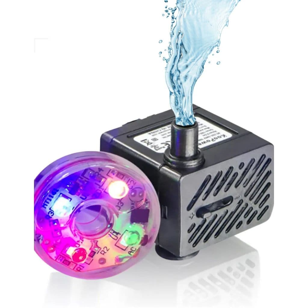 bomba submersa com luz de led 180lh bivolt para pequenos aquários e reposição de cascatas e fontes