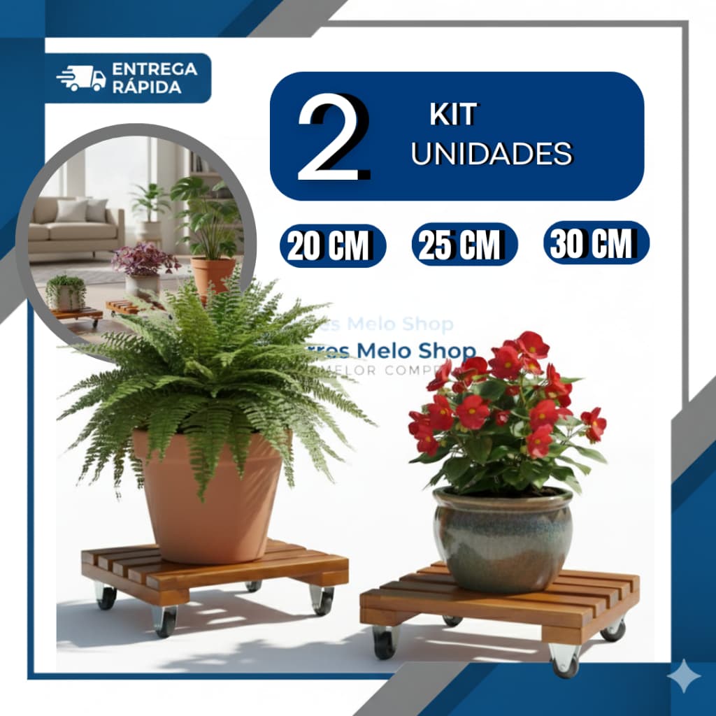 Kit com 2  Suporte Quadrado Madeira Com Rodinhas Para Botijão Ou Vaso De Planta  Suporta Até 80 kg