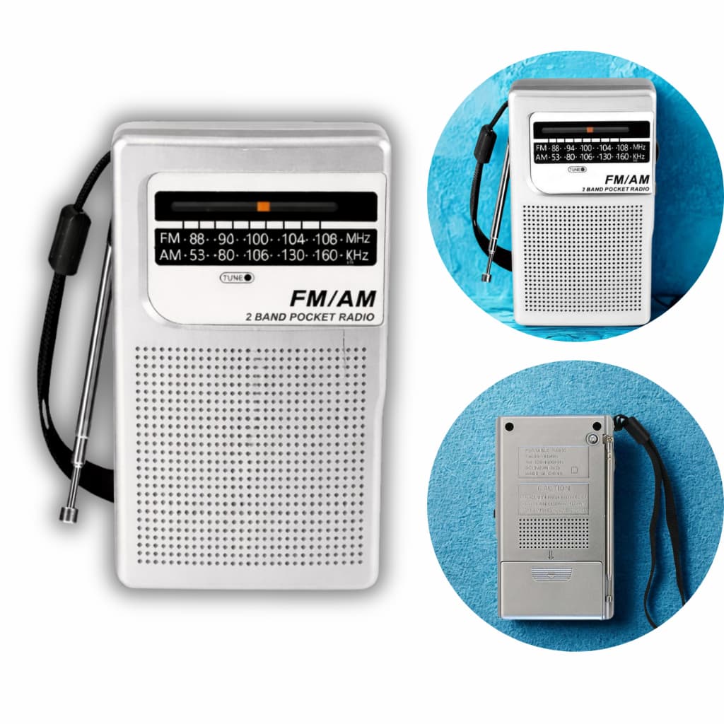 Rádio De Bolso Idoso Mini Radinho Recarregável e a Pilhas Preto - FM/AM, 2 Bandas, Estilo Retrô