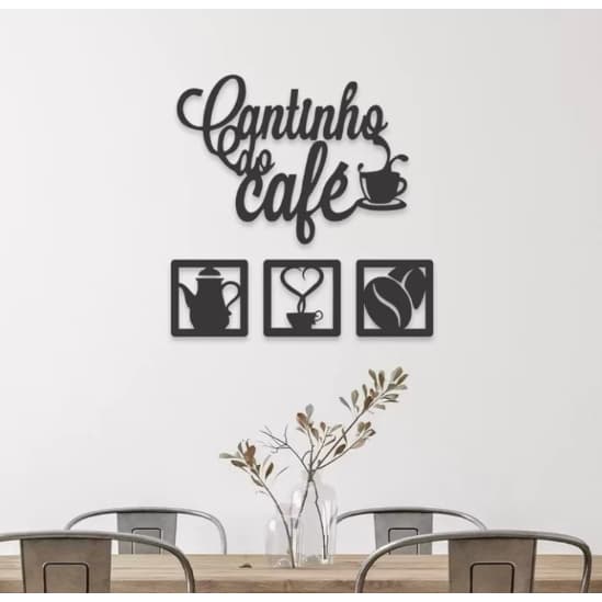Kit Cantinho do Café 4 Peças para Decoração Frase Decorativa + Quadros de MDF