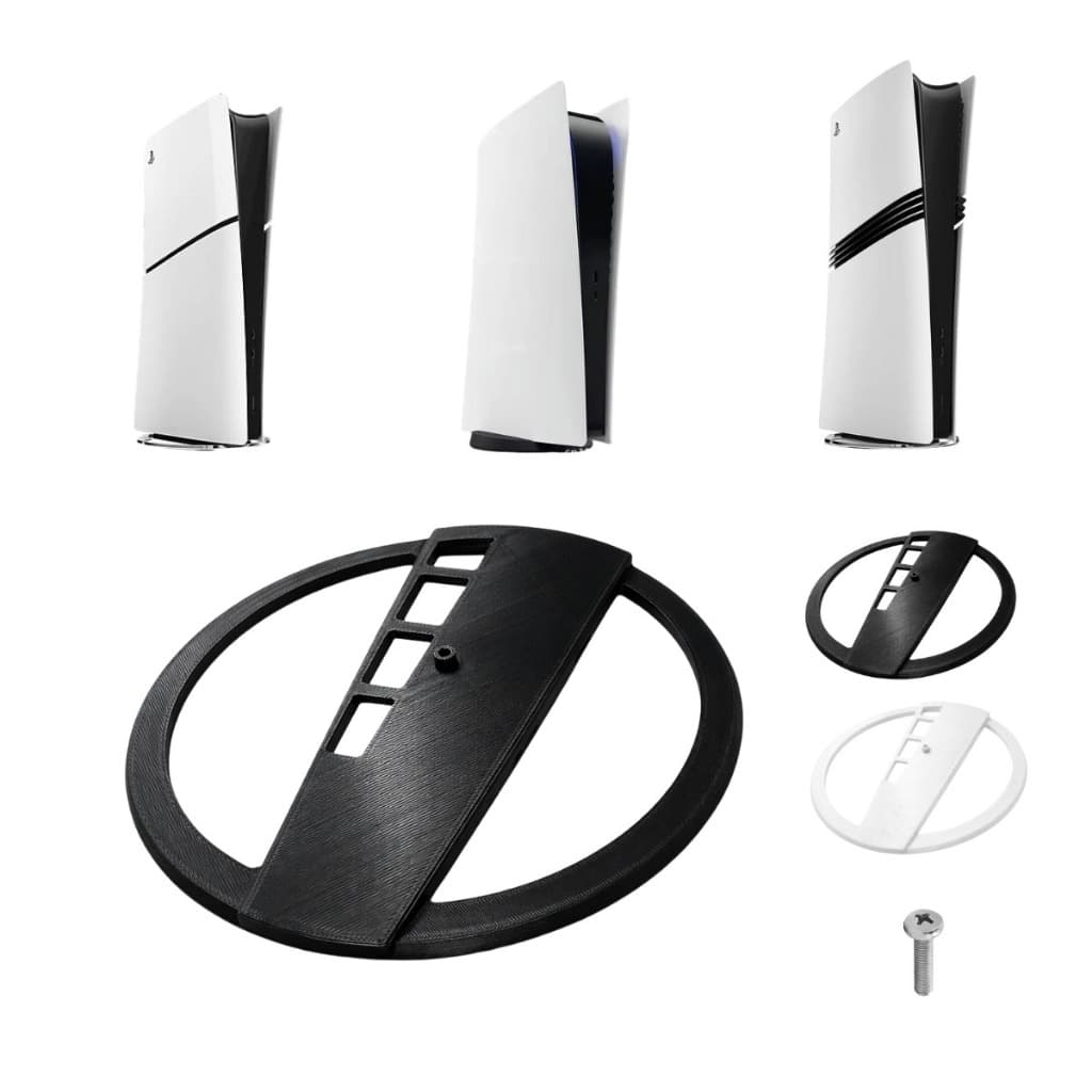 Suporte PS5 Vertical Base Circular Preto/Branco + Parafuso Compatível Slim Fat Pro Digital/Disco