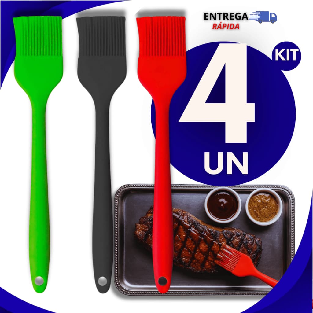 Jogo 4 Und -  Pincel de Silicone Culinário Resistente ao Calor para Cozinha Ideal para Untar Grelhar Resistente Flexível