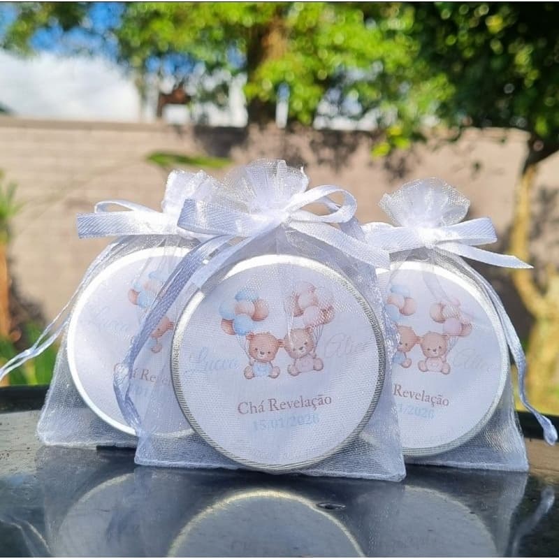 Vela Perfumada na Latinha - Lembrancinha Chá Revelação - Kit com 10 umidades