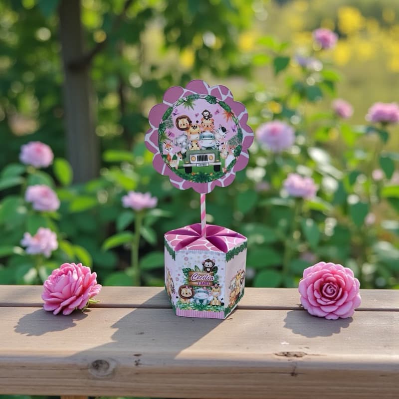Centro de mesa Safari Rosa personalizado