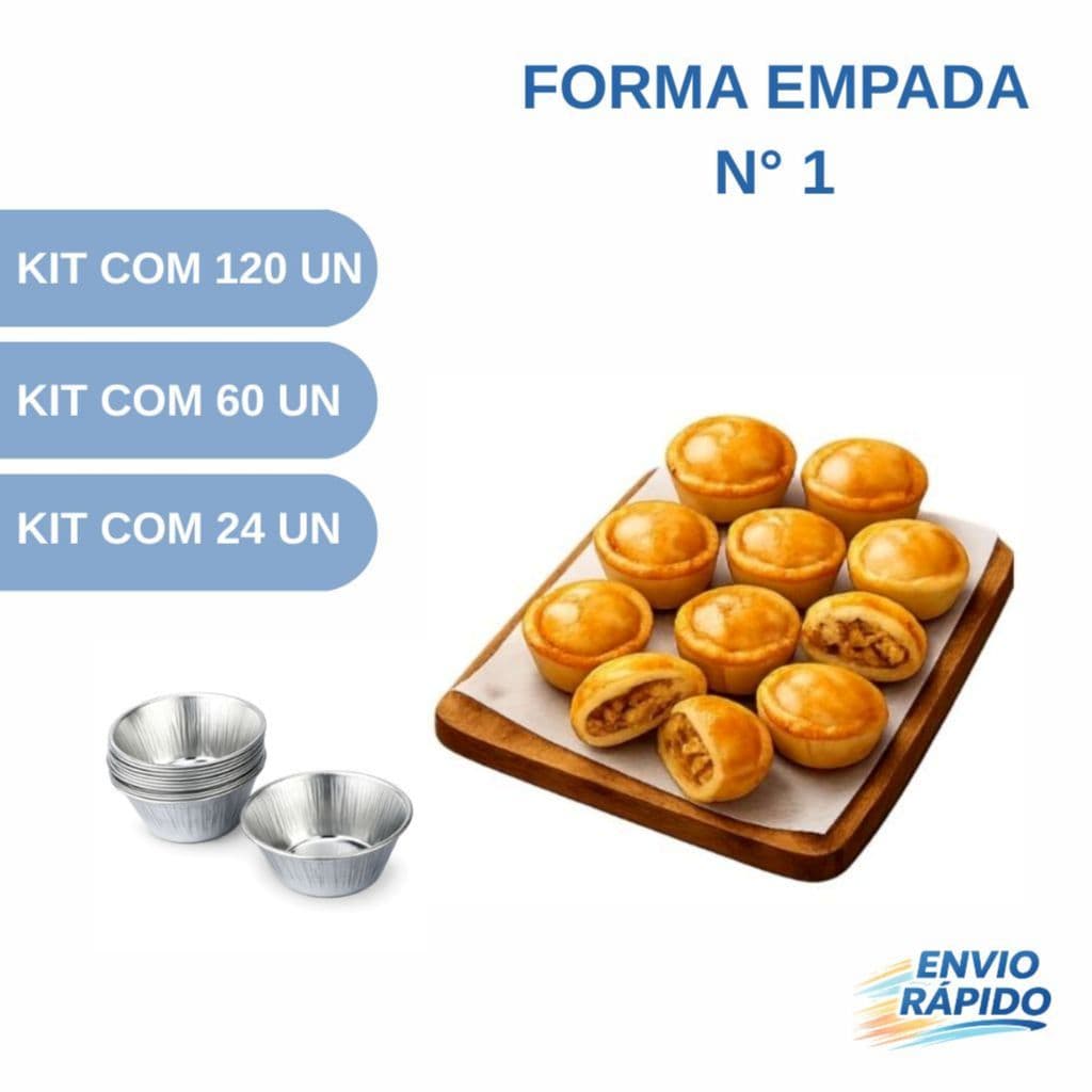 Kit Formas Empada Lisa N°1  24, 60 ou 120 Unidades Em Flandres Para Empadas, Salgados e Doces