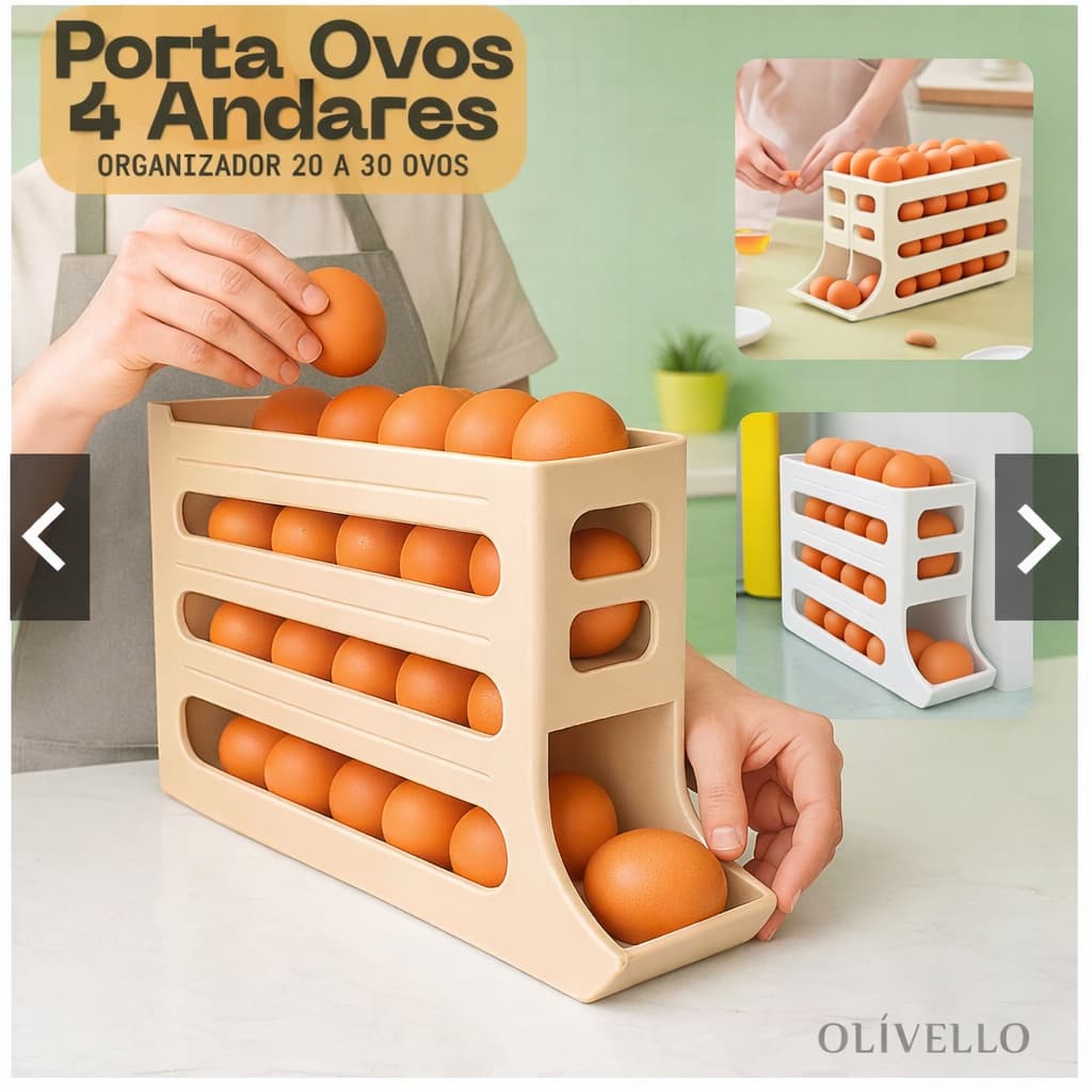 Porta Ovos 4 Andares Rolante Automático em Plástico Para 24 Ovos Geladeira Organizador Dispenser