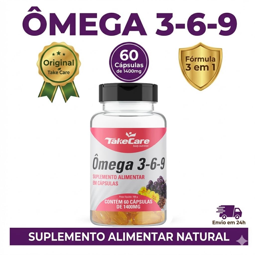 Ômega 3-6-9 Take Care 60 Cápsulas 1400mg Óleo Linhaça e Prímula | Suplemento Alimentar Natural