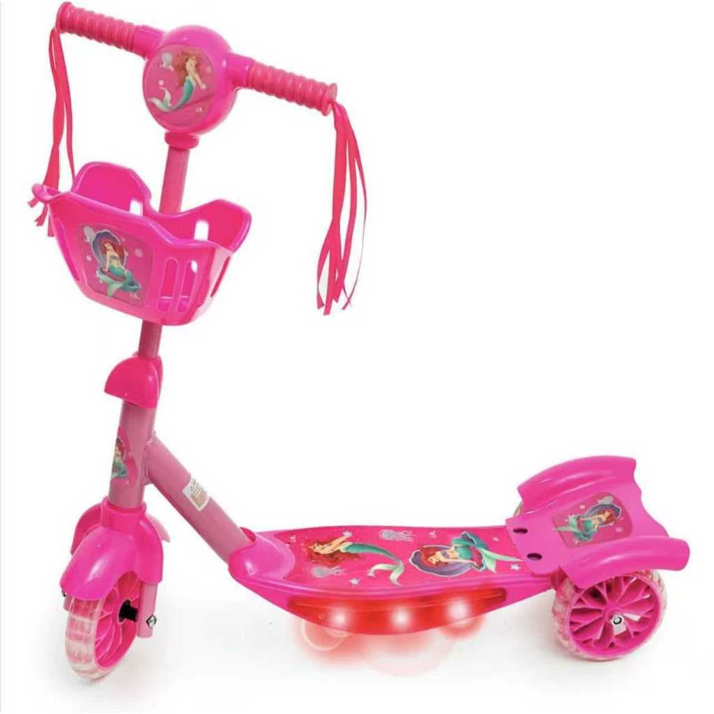Patinete Meninas 3 Rodas Infantil Sereia Musica C/Cesta Luz  Musica