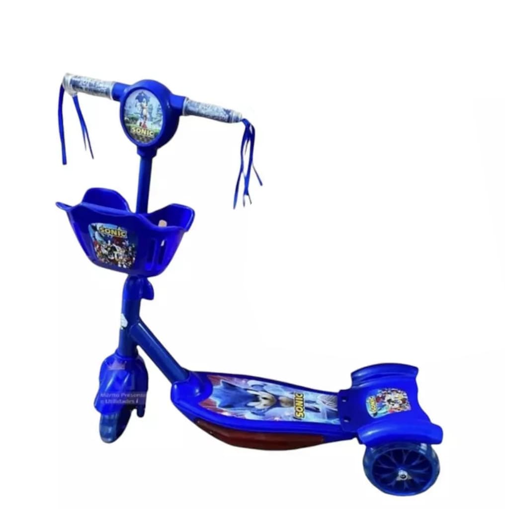 Patinete Infantil Menino 3 Rodas Sonic Musica C/Cesta Luz Musica Presente Dia Dos Criancas