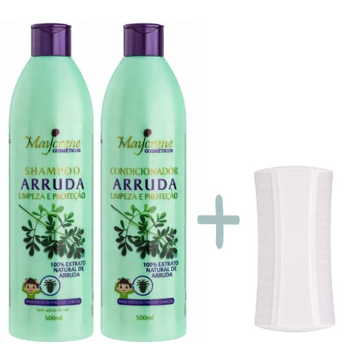 Kit Arruda Maycrene Shampoo + Condicionador + Pente Fino Auxilia no Combate a Piolhos e Lêndeas com Extrato Natural