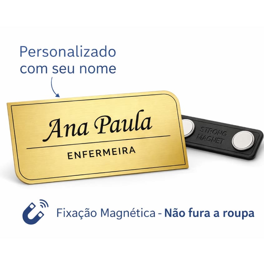 Broche de Identificação Magnético Personalizado Nome e Função Estilo Sem Furos