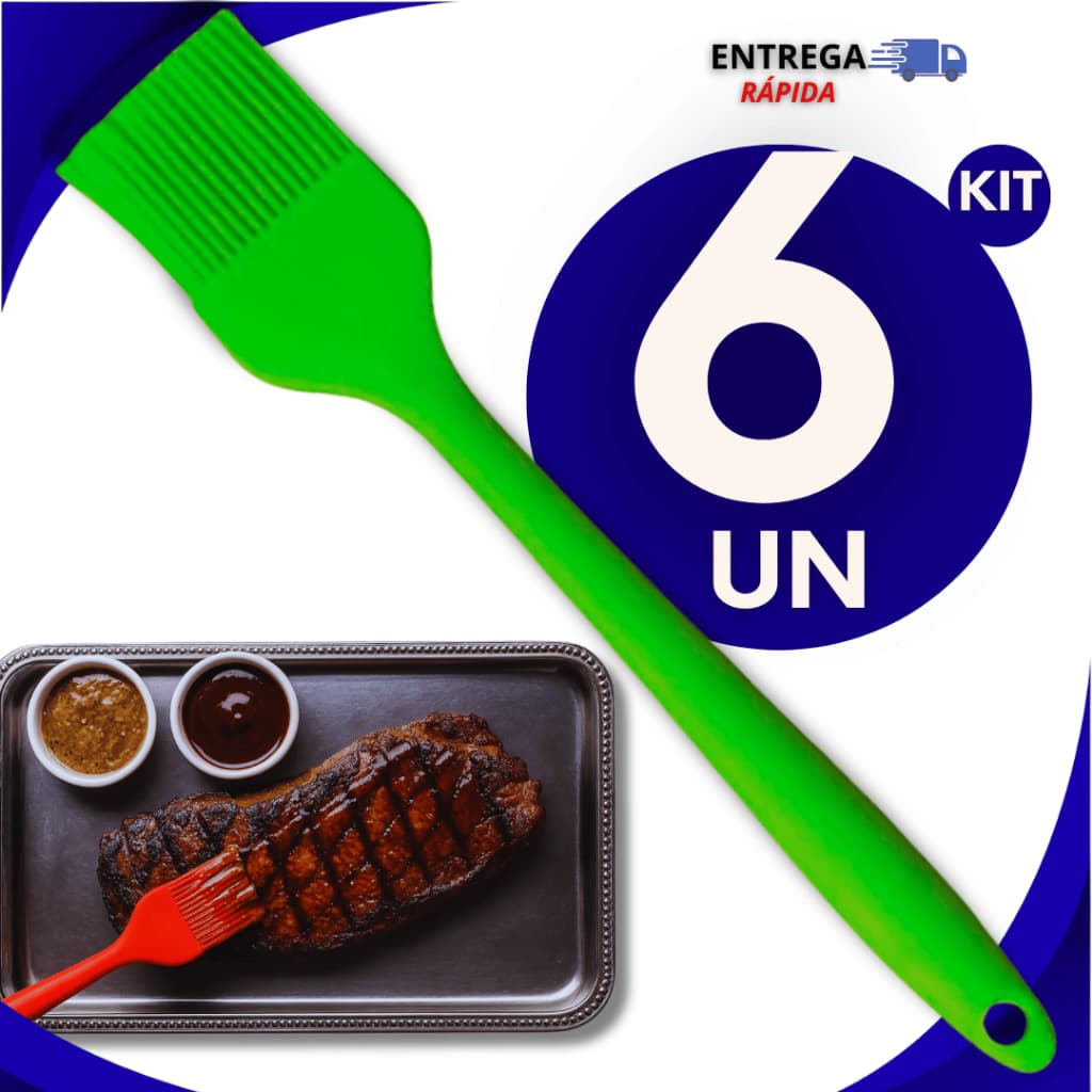 KIT 06  Pincel de Silicone Culinário Resistente ao Calor para Cozinha Ideal para Untar Grelhar Resistente Flexível