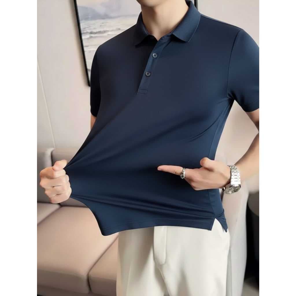 Camisa Polo Manga Curta Tecido Gelado Alta Elasticidade Leve Premium Casual Malha Fria Não Amassa Conforto Verão