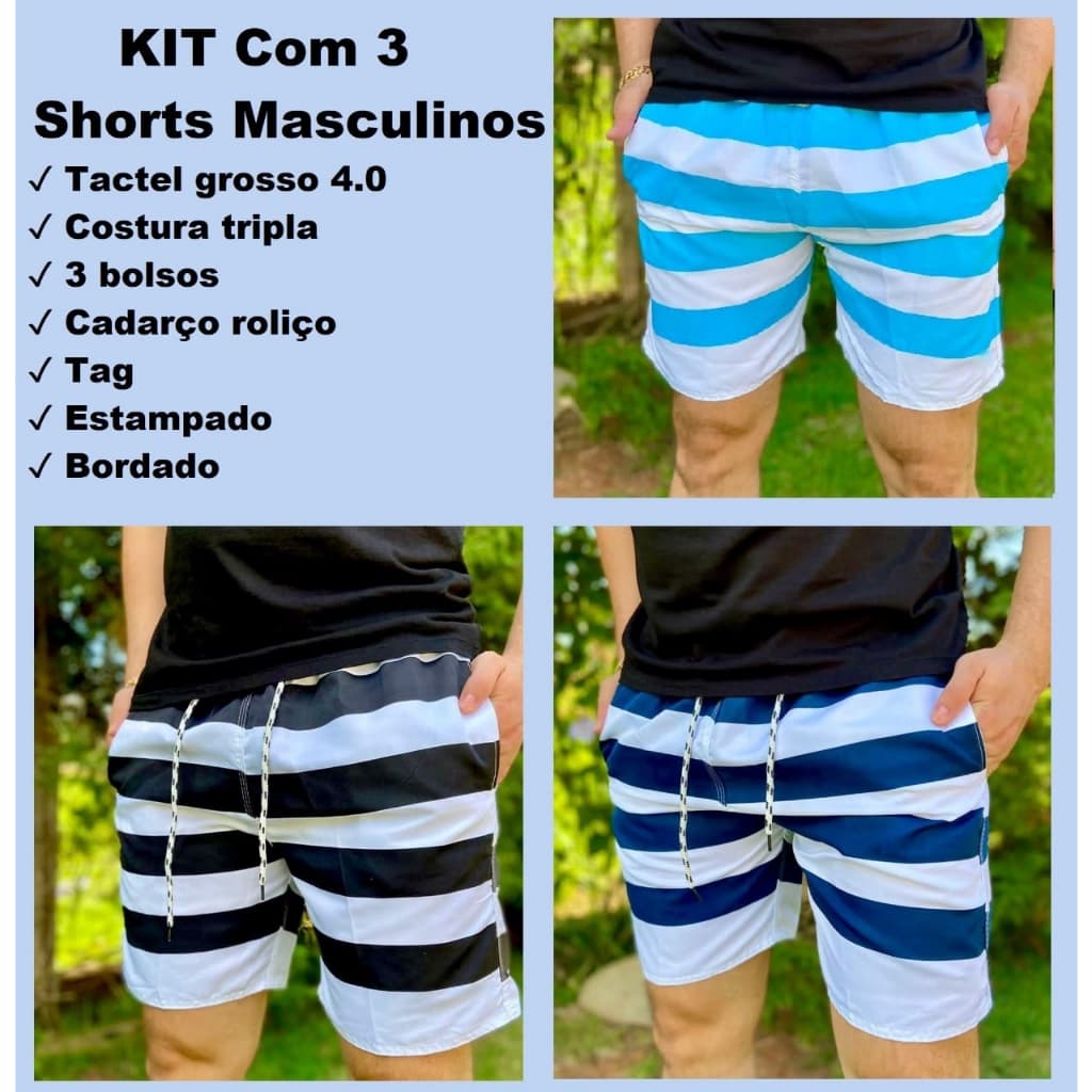 Short Bermuda Masculino LISTRADA Tactel Moda Praia Verão - Envio Rápido