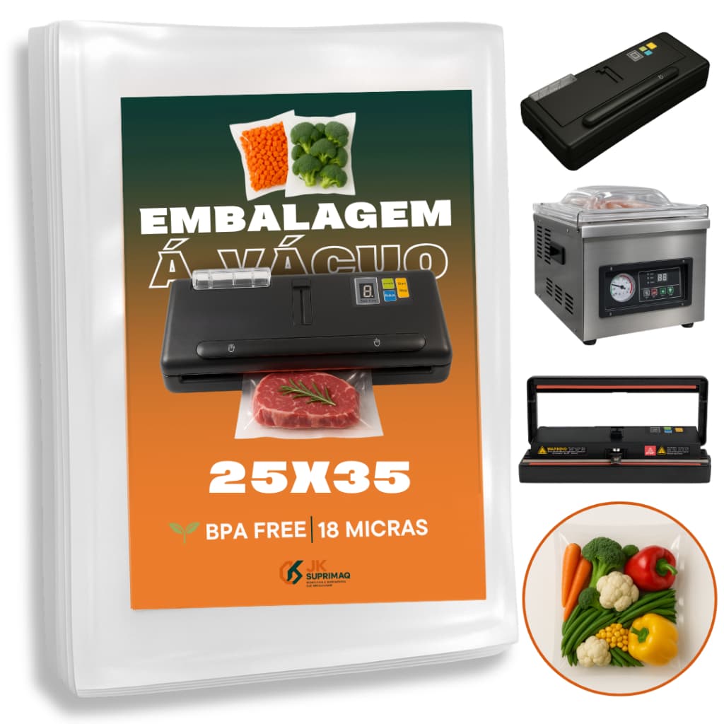 25x35 Embalagem A Vácuo Lisa Transparente 18 Micras - 100 Unidades BPA FREE Alimentício Seladora