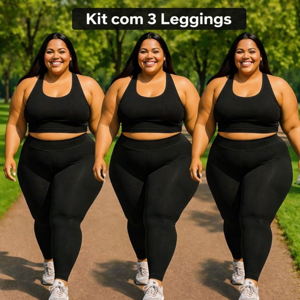 Kit 3 Legging Plus Size Peluciada Grosso Em Suplex Macio Cintura Alta Zero Transparência