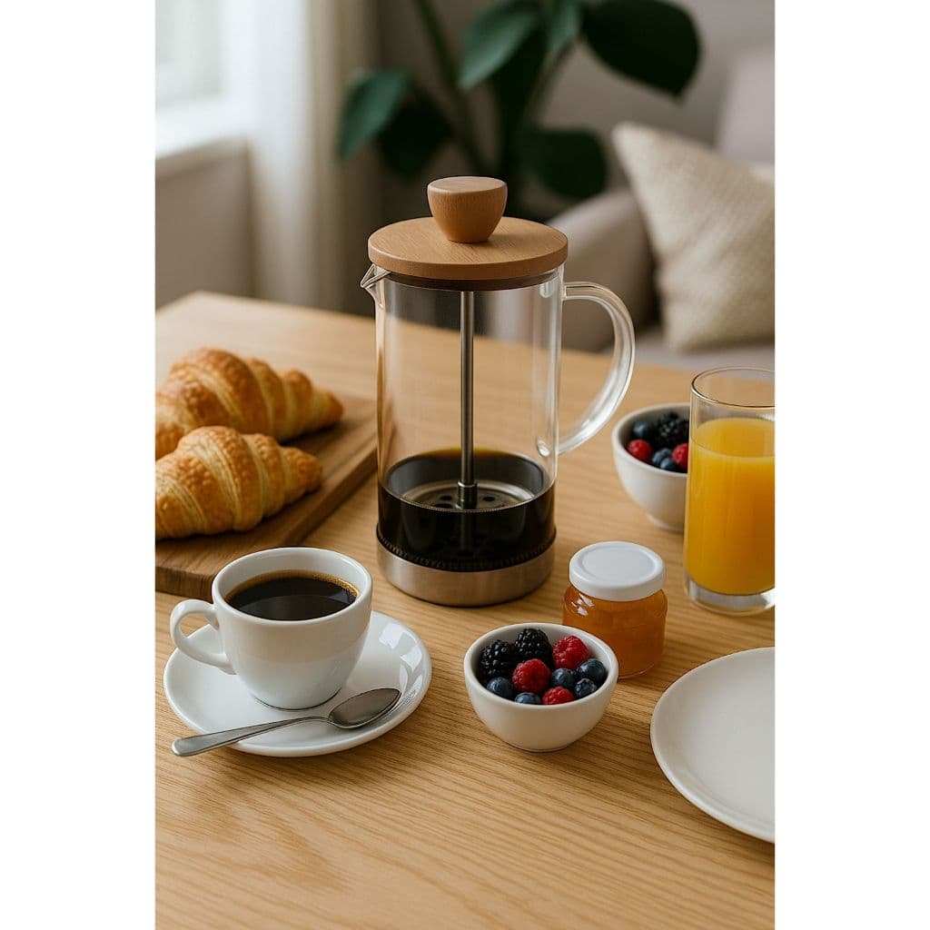 CAFETEIRA PRENSA FRANCESA DE VIDRO BOROSSILICATO E TAMPA DE BAMBU 400ML