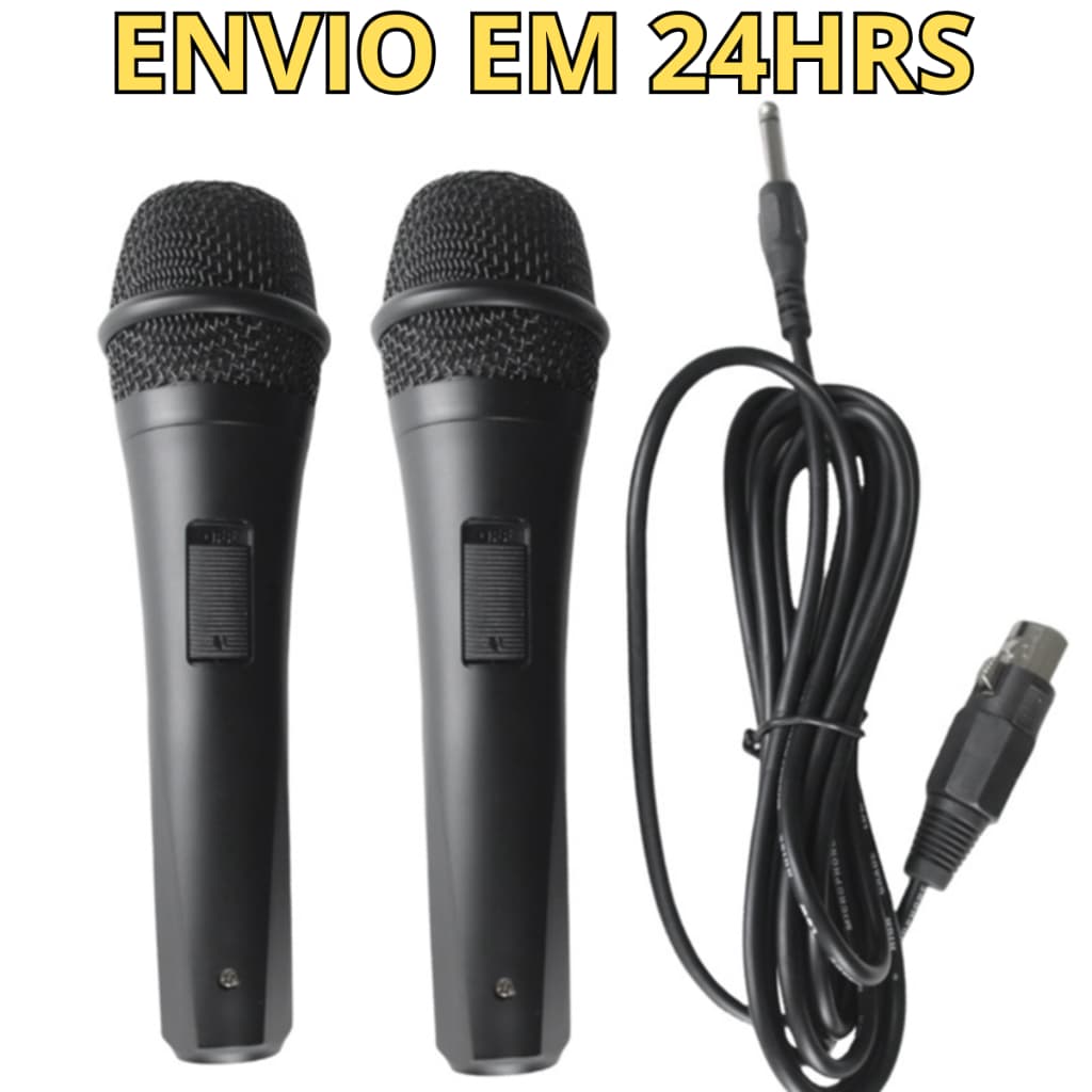 Kit 2 Microfones Dinâmicos com Fio Profissional Metal Preto Cabo de 3M Igreja Palestras Karaokê