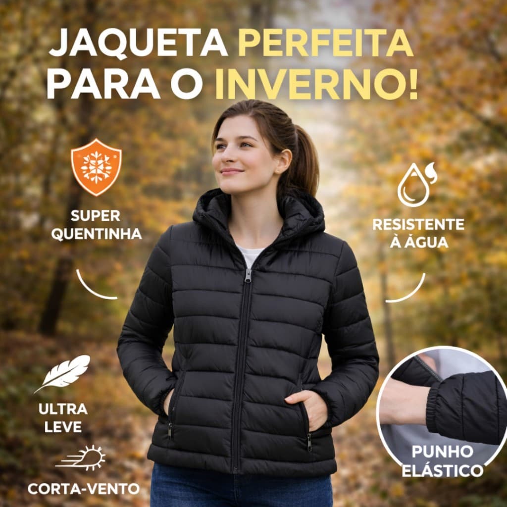 Jaqueta Bobojaco Puffer Feminina Capuz Removível Impermeável Quentinha Inverno