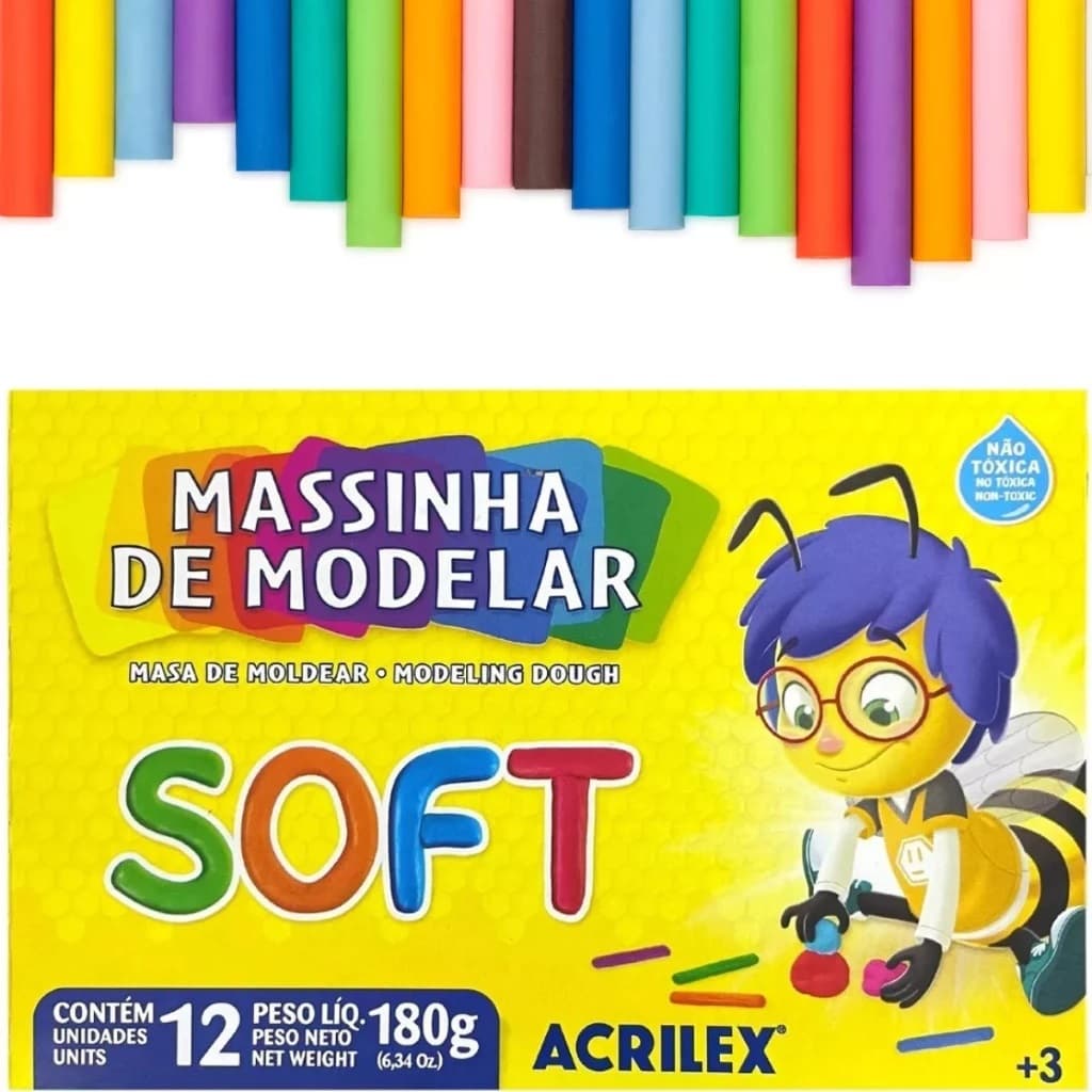 Massa De Modelar 12 Cores 180g Acrilex Soft Escolar Massinha