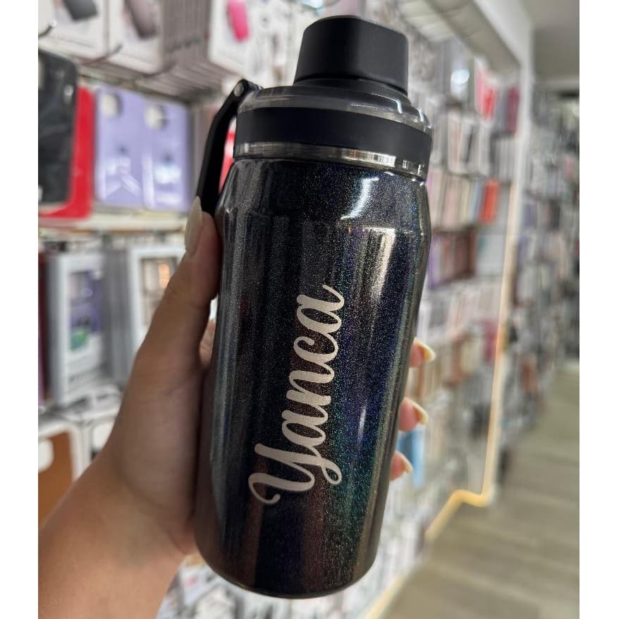 Garrafa Térmica Preta Personalizada 600ml – Volta às Aulas | Gravação a Laser