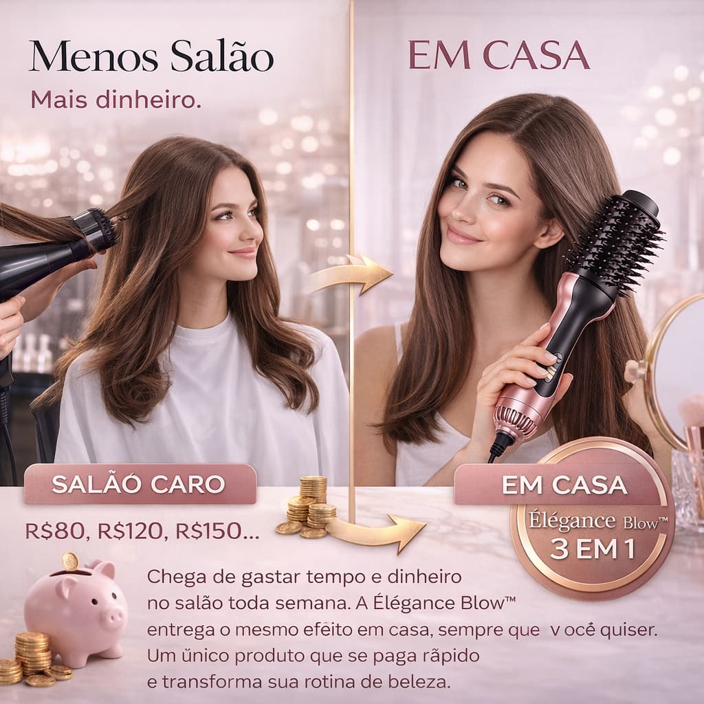 Escova Secadora Modela Alisa Seca 3x1 Élégance Blow Cabelo Liso Sem Frizz Transforme Sua Beleza