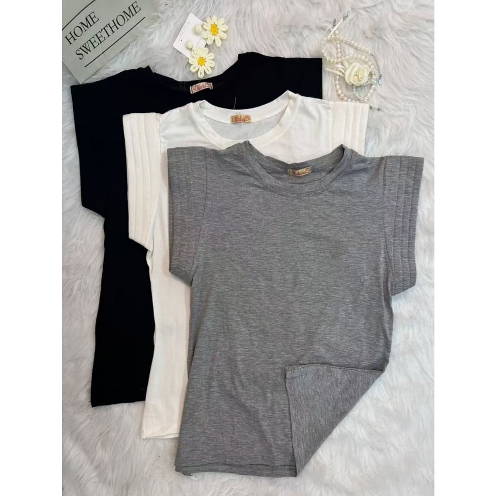 Kit 3 cores Blusa Feminina Basiquinha Viscolaycra Ombreira