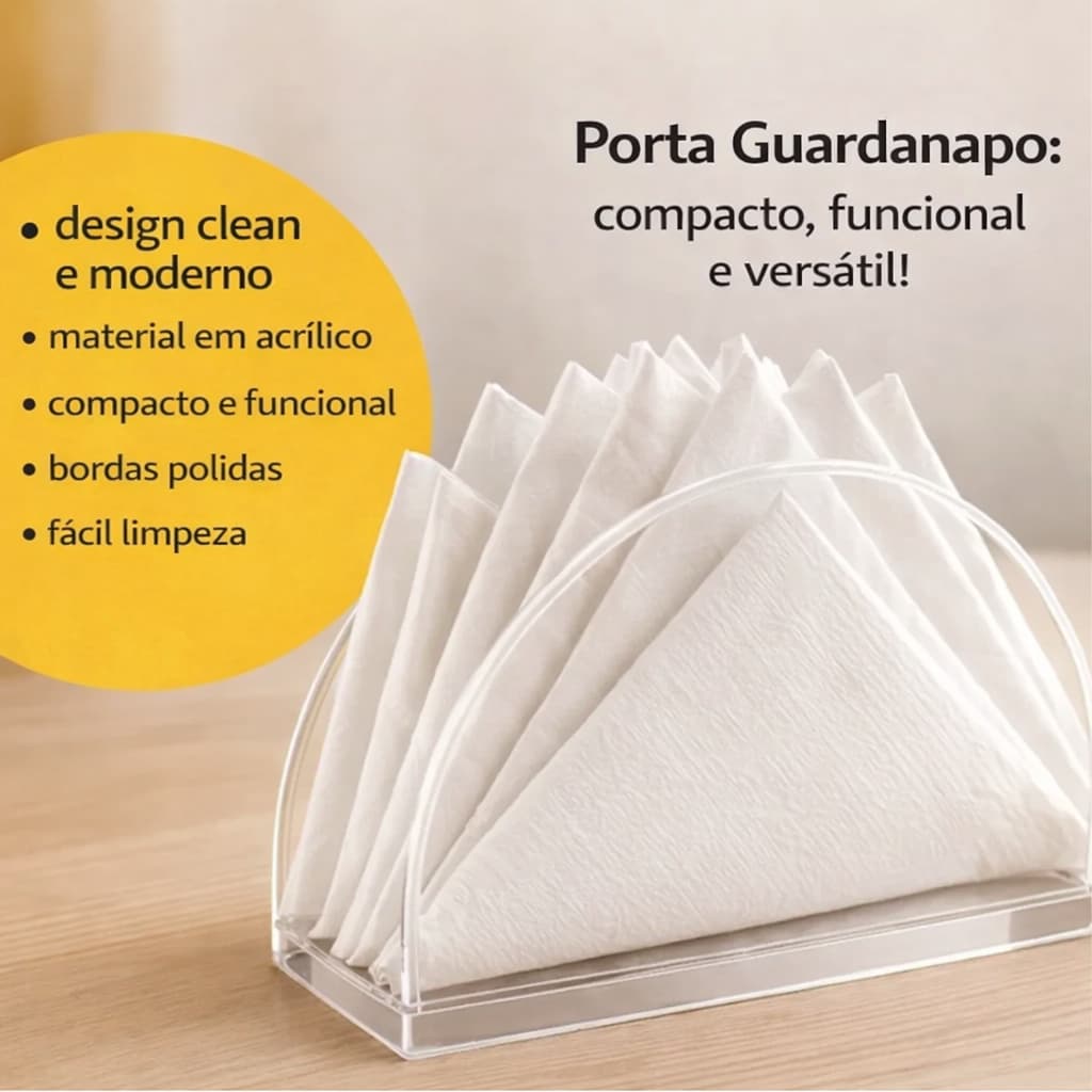 Kit até 02 Porta Guardanapo Acrílico Transparente Moderno, Resistente, Fácil de Limpar, Mesa Posta