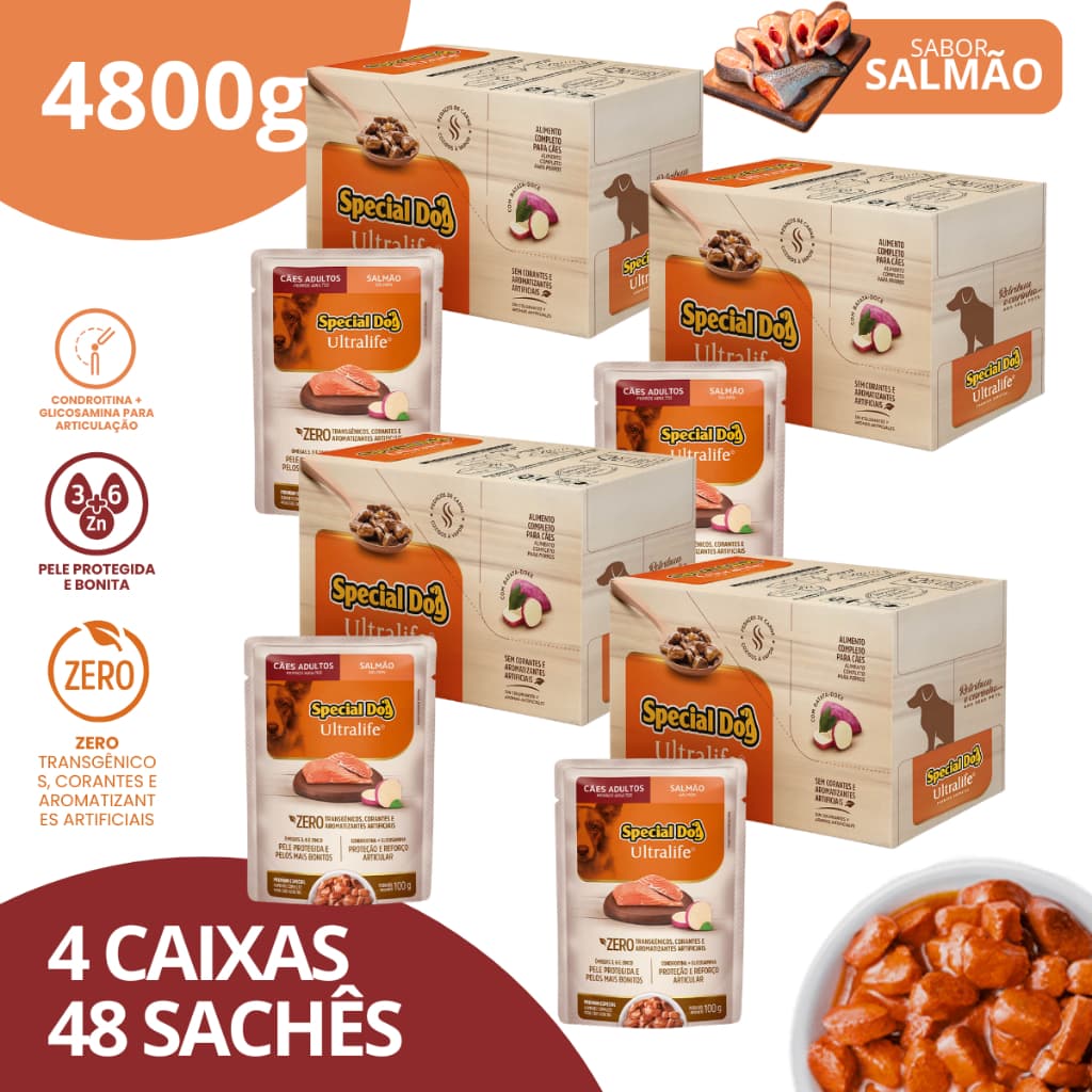 Kit 4 Caixa Sachê Adultos Sabor Salmão 100g - Special Dog Ultralife