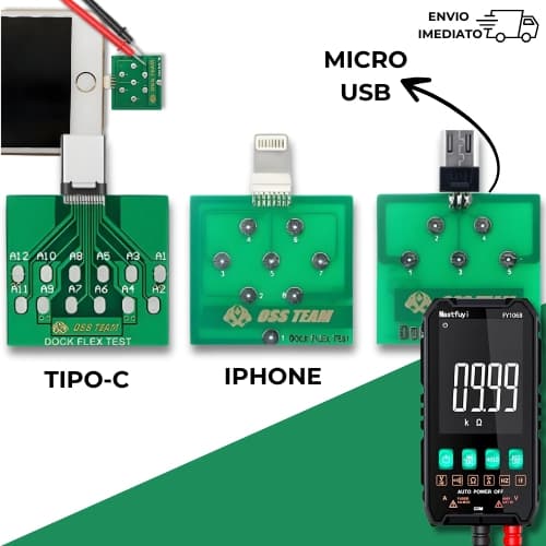 Dock Teste para Celular Placas para Testar Conector de Carga do Iphone, Micro Usb e Tipo C