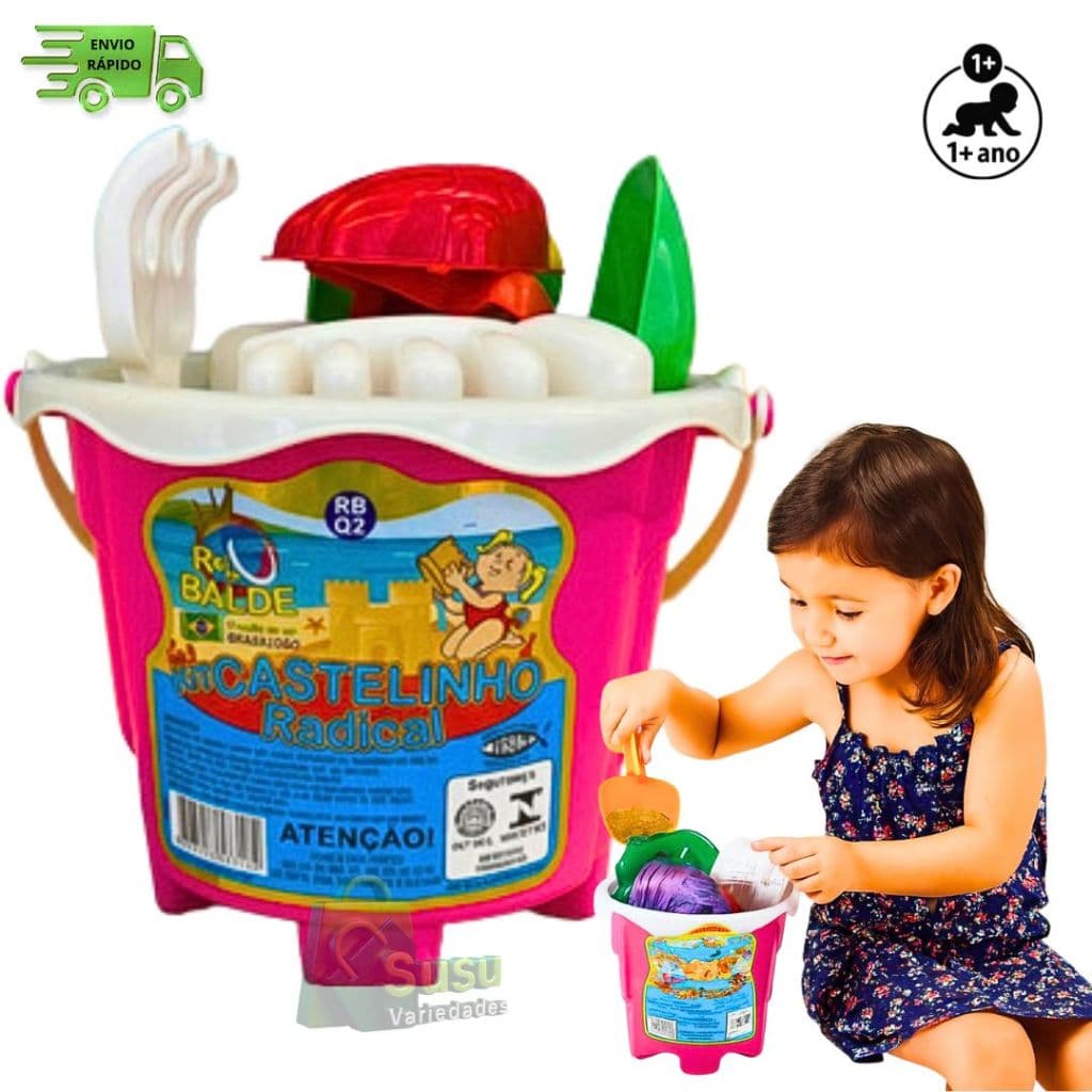 Baldinho de Praia Infantil > para Brincar na Areia -Ideal para Crianças , Praia e Piscina >Parque Cores: Rosa ,Azul