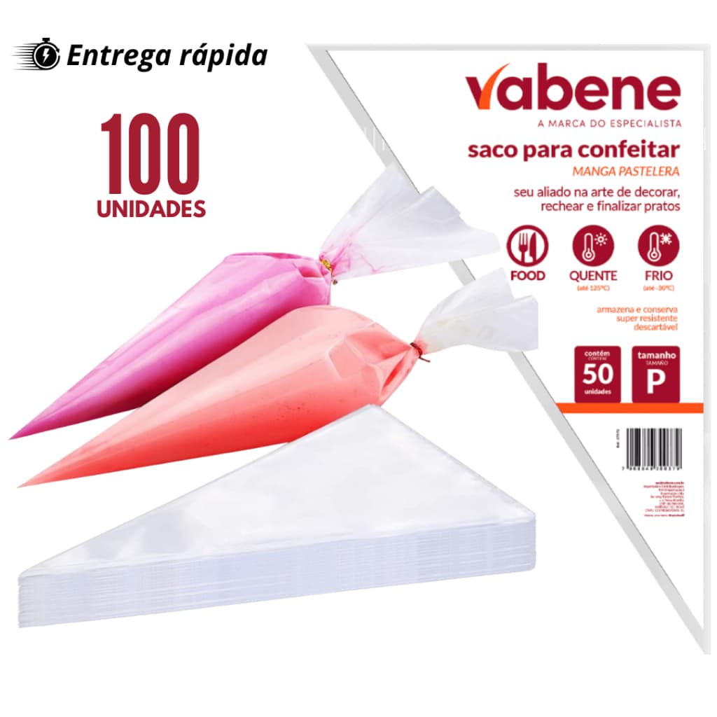 Kit 100 Sacos de Confeitar P ou M para Confetaria  Bolo Doce e Cupcake